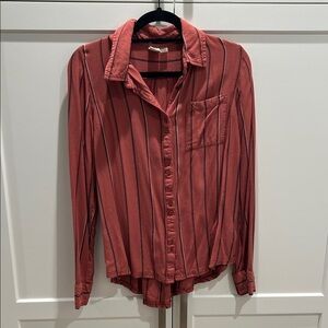 Roxy Brick Red Striped Button-Down Shirt